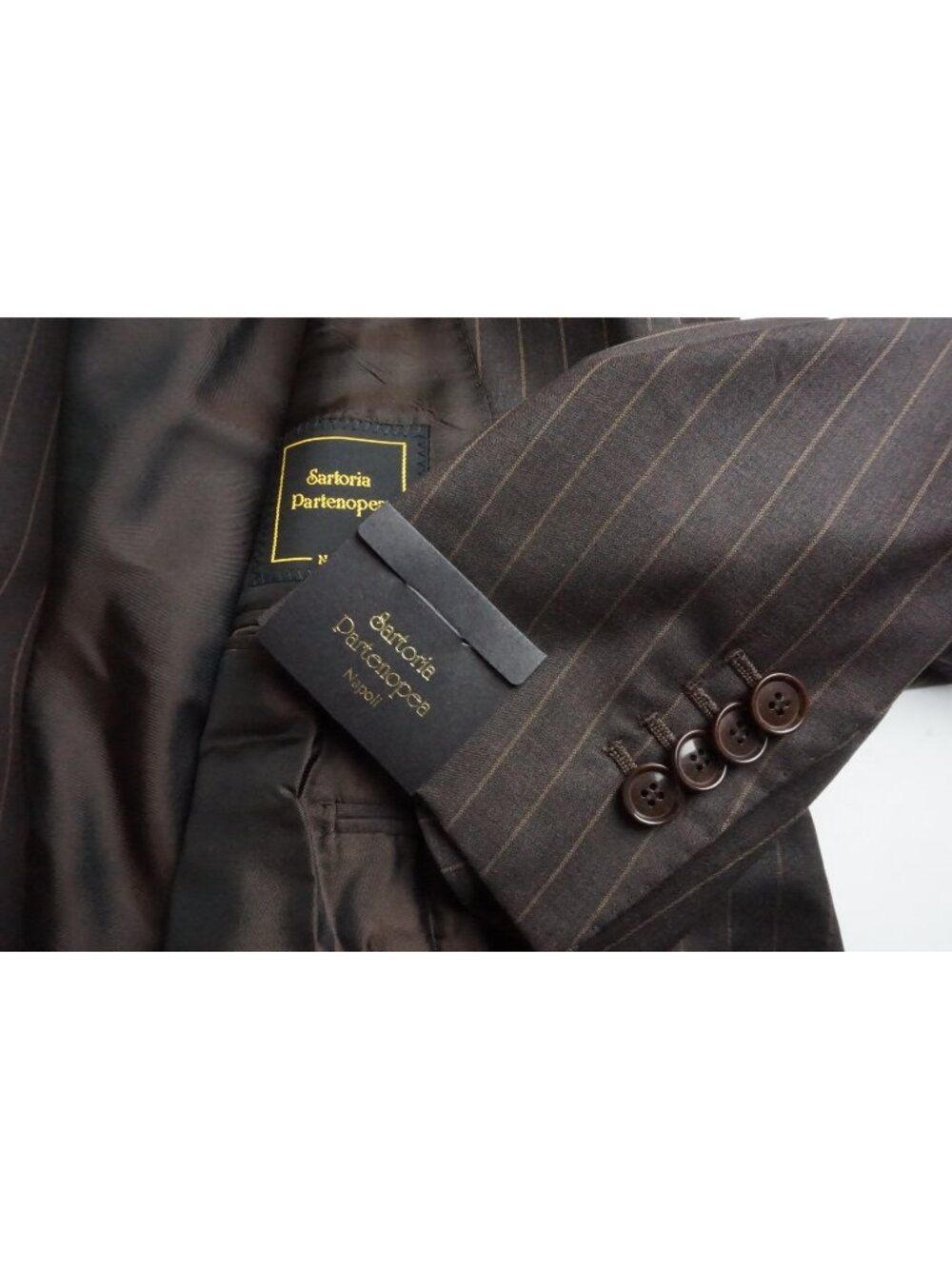 Sartoria Partenopea Brown Striped Silk Blend 2 Pc Suit Jacket Pants 52 EU NEW